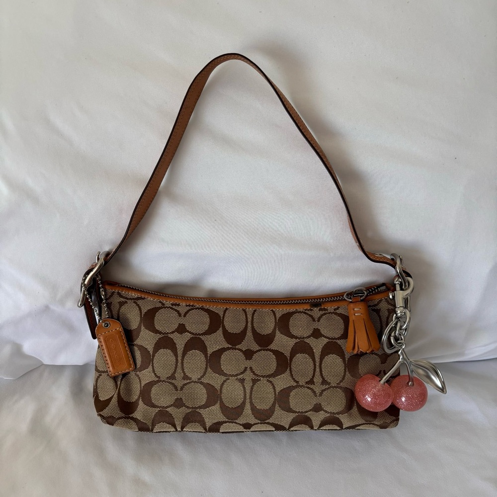 Coach Tan and Brown Signature Shoulder Bag